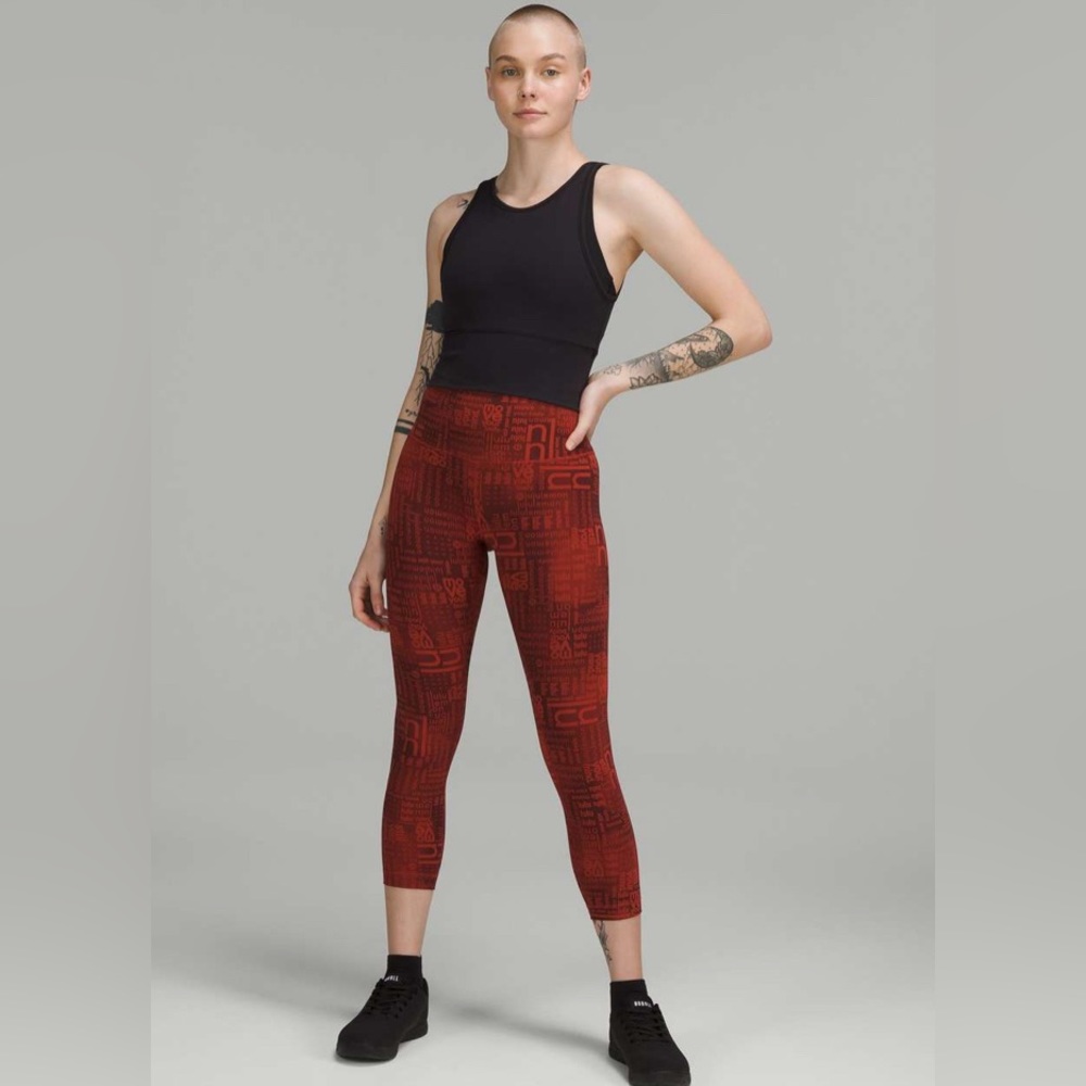 Lululemon Wunder Train High Rise Crop Ombre Red Multi Women’s Leggings Size 14